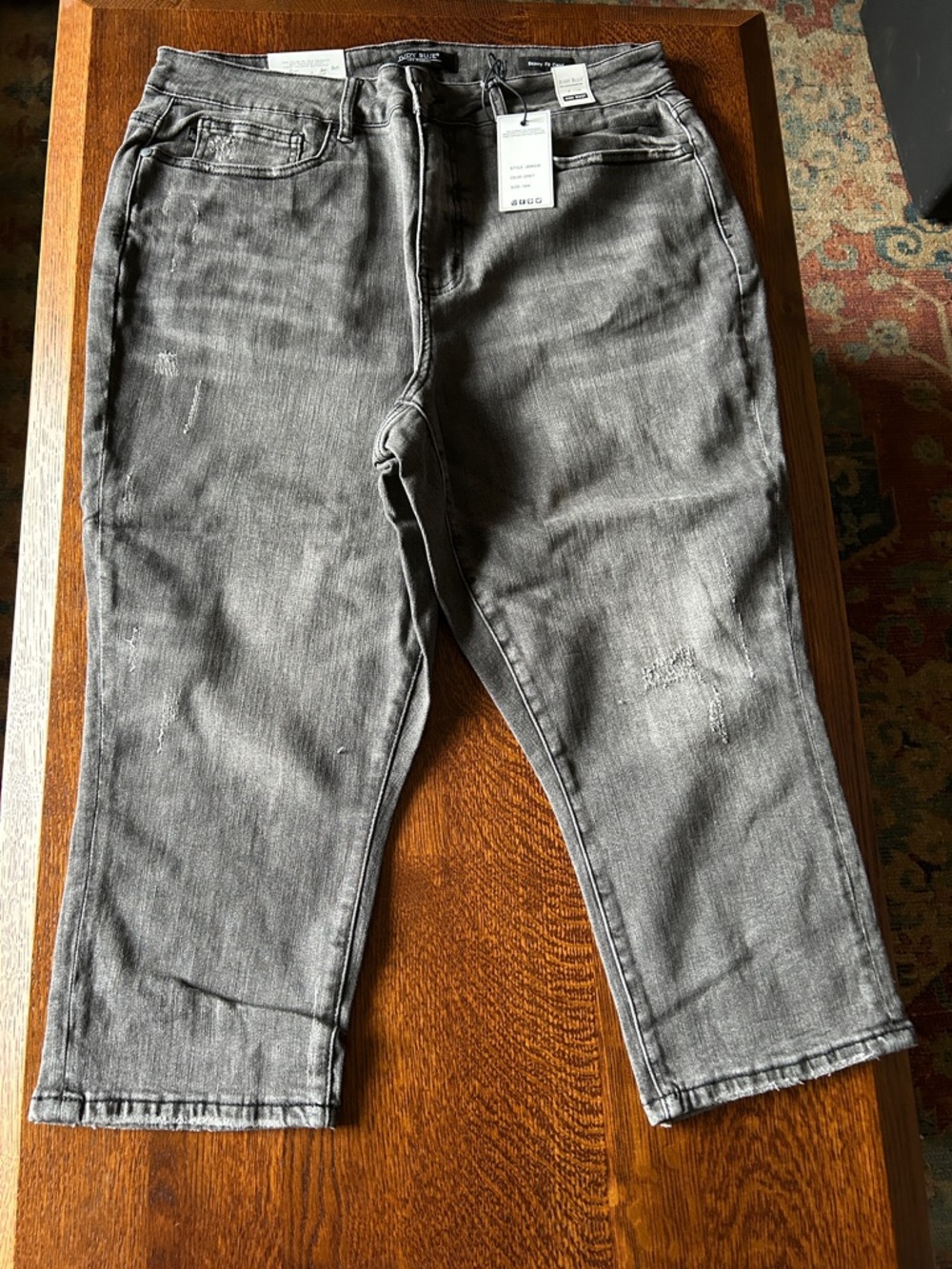 Judy Blue Charcoal Gray Distressed Denim Capri